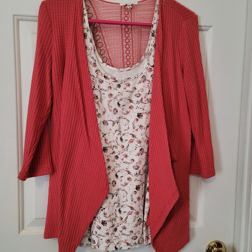Maurices Coral Cardigan with Floral Top